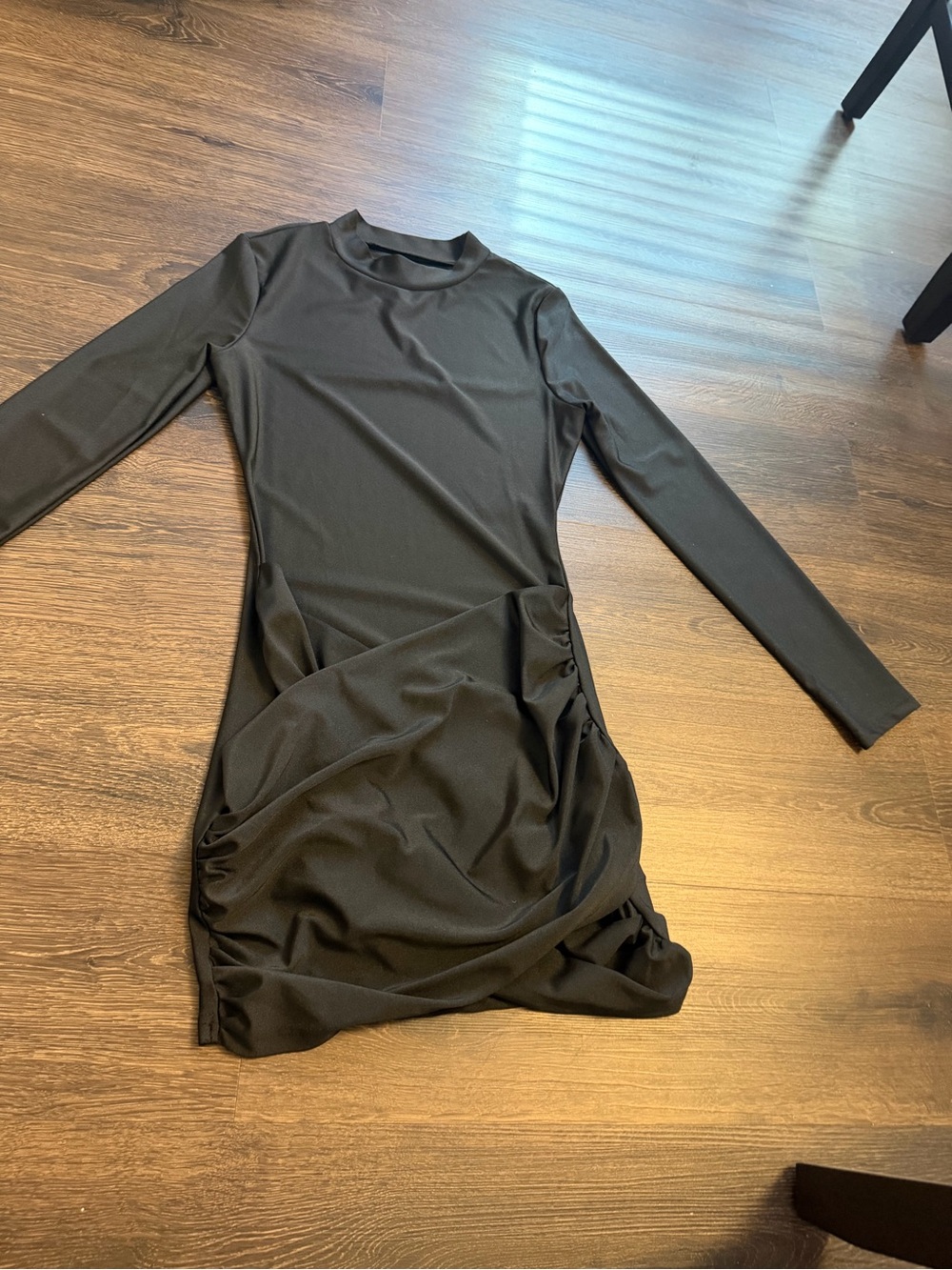 Black Long Sleeve Ruched Bodycon Dress